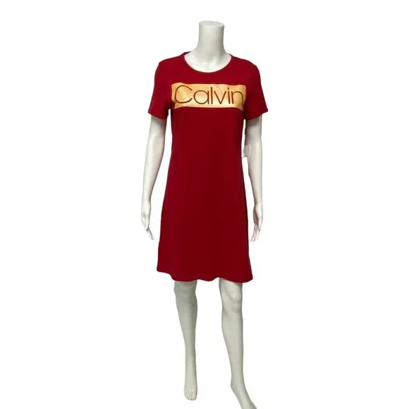 calvin klein shirt dress red Calvin Klein | Dresses | Calvin Klein Womens Red Long Tee Shirt Dress Size  M